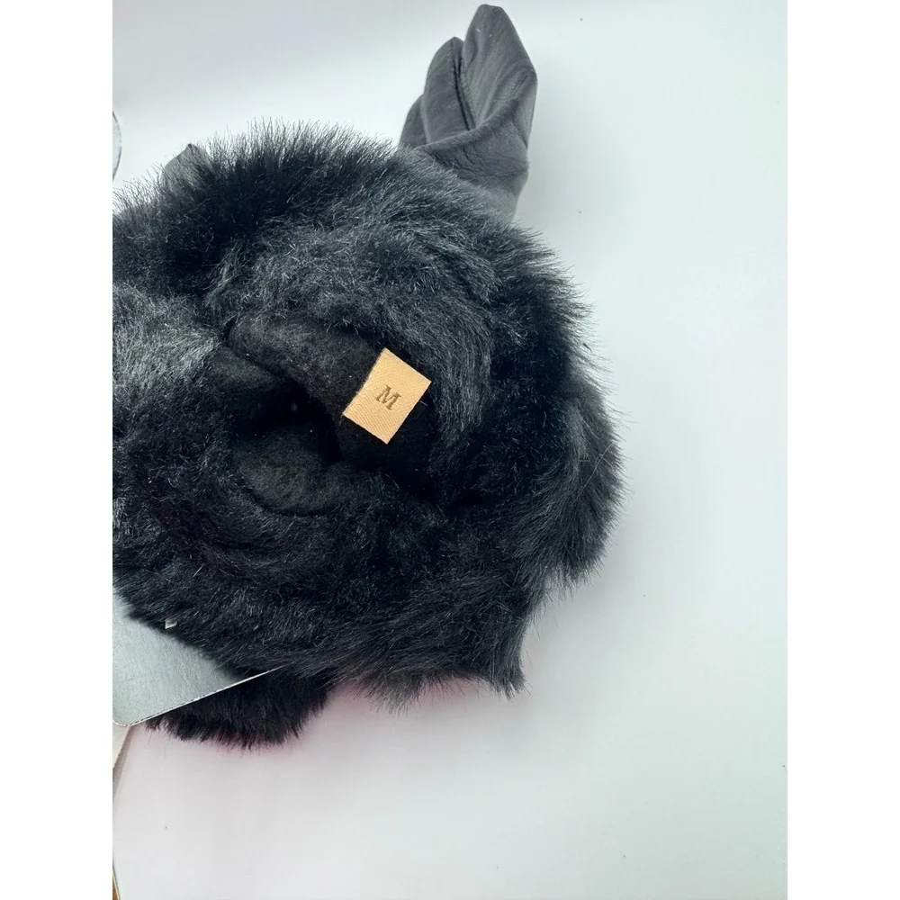 Vintage Fownes Leather Gloves Black Faux Fur Trim Thinsulate‎ Insulation Women's